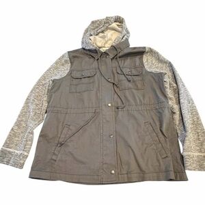 Mudd Utility Jacket Women’s XL‎ Hooded Mixed Media Gray Snap Zip Front